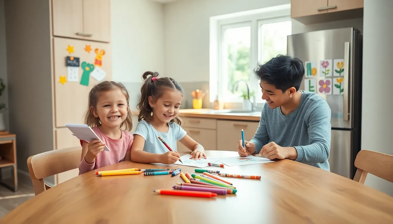 family engaging in creative activities at home.